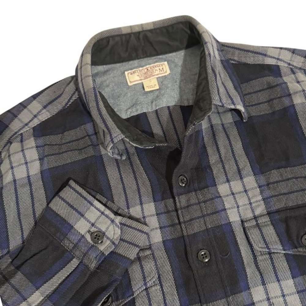 Wallace‎ & Barnes Blue Gray Plaid Heavyweight Flannel Long Sleeve Button Shirt M